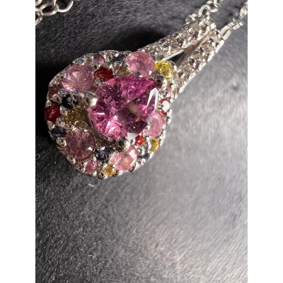 NEW purple multi sapphire sterling silver pendant and chain - Picture 10 of 15